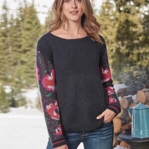NWOT Sundance Lily Dreams Floral Knit Wool Kid Mohair Blend Sweater XL